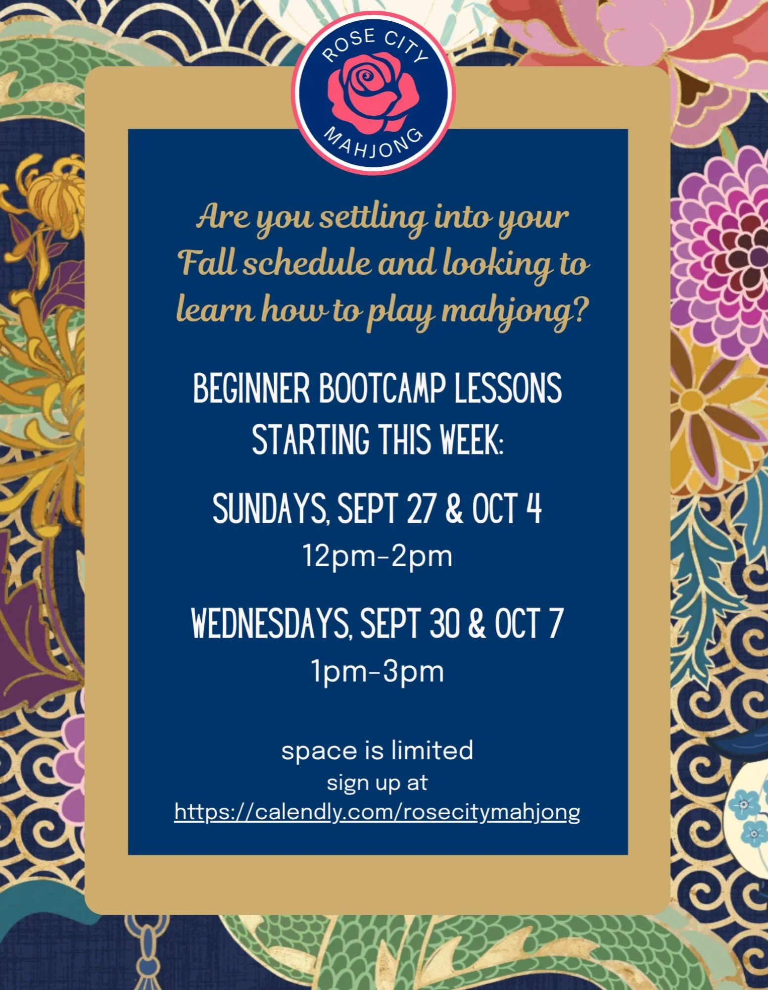 Now&rsquo;s your chance to learn mahjong! Lessons starting this week! 
Sign up at link in bio or at https://calendly.com/rosecitymahjong