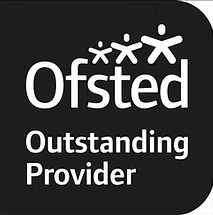 Ofsted logo with the words "Outstanding Provider" on a black background