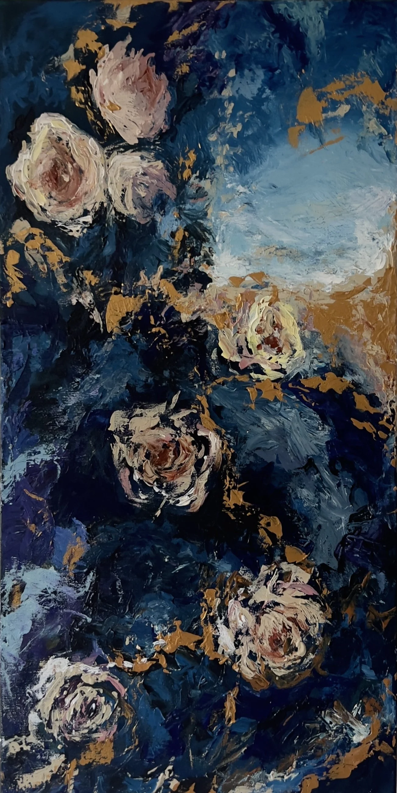 Windswept roses - Acrylic on canvas 15" x 30"