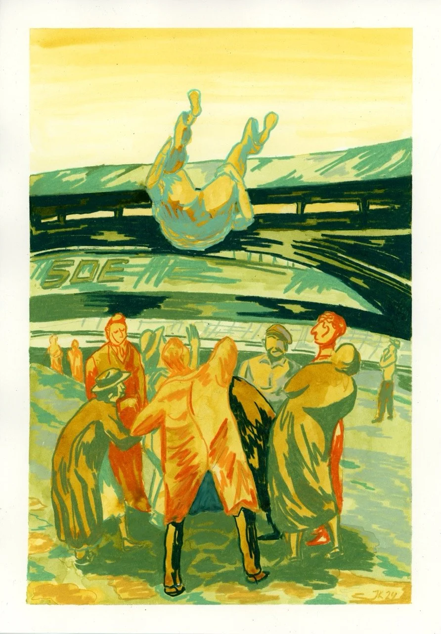 The Acrobats, mixed media on paper, 30 x 21 cm