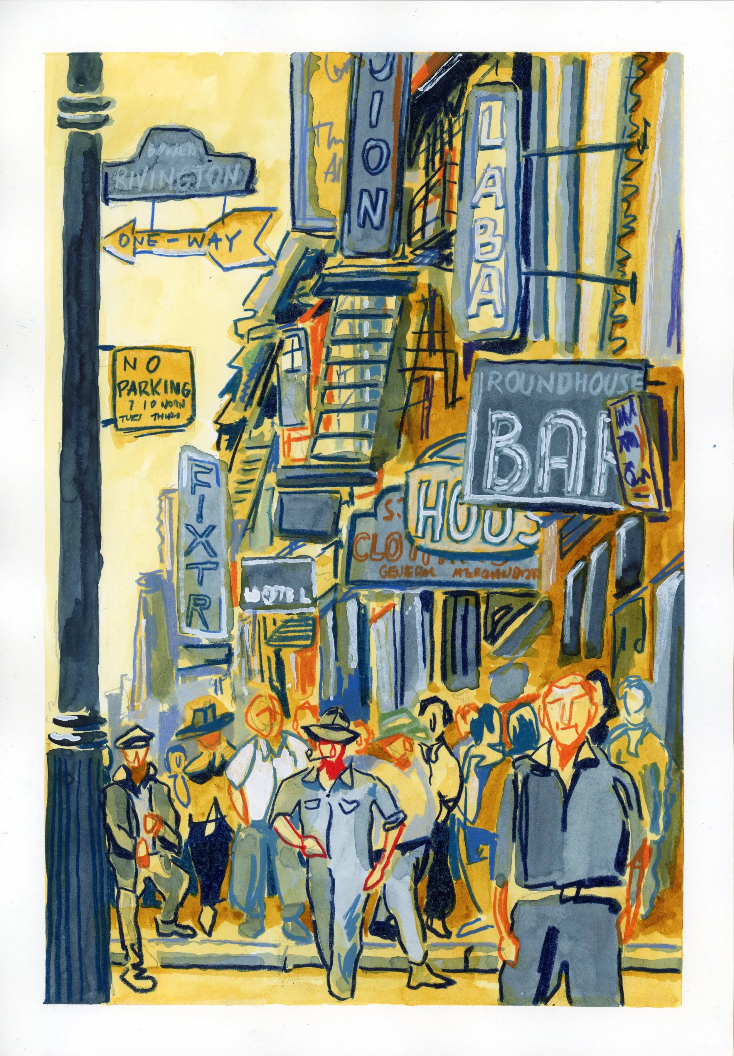 Out on the Street, mixed media on paper, 30 x 21 cm