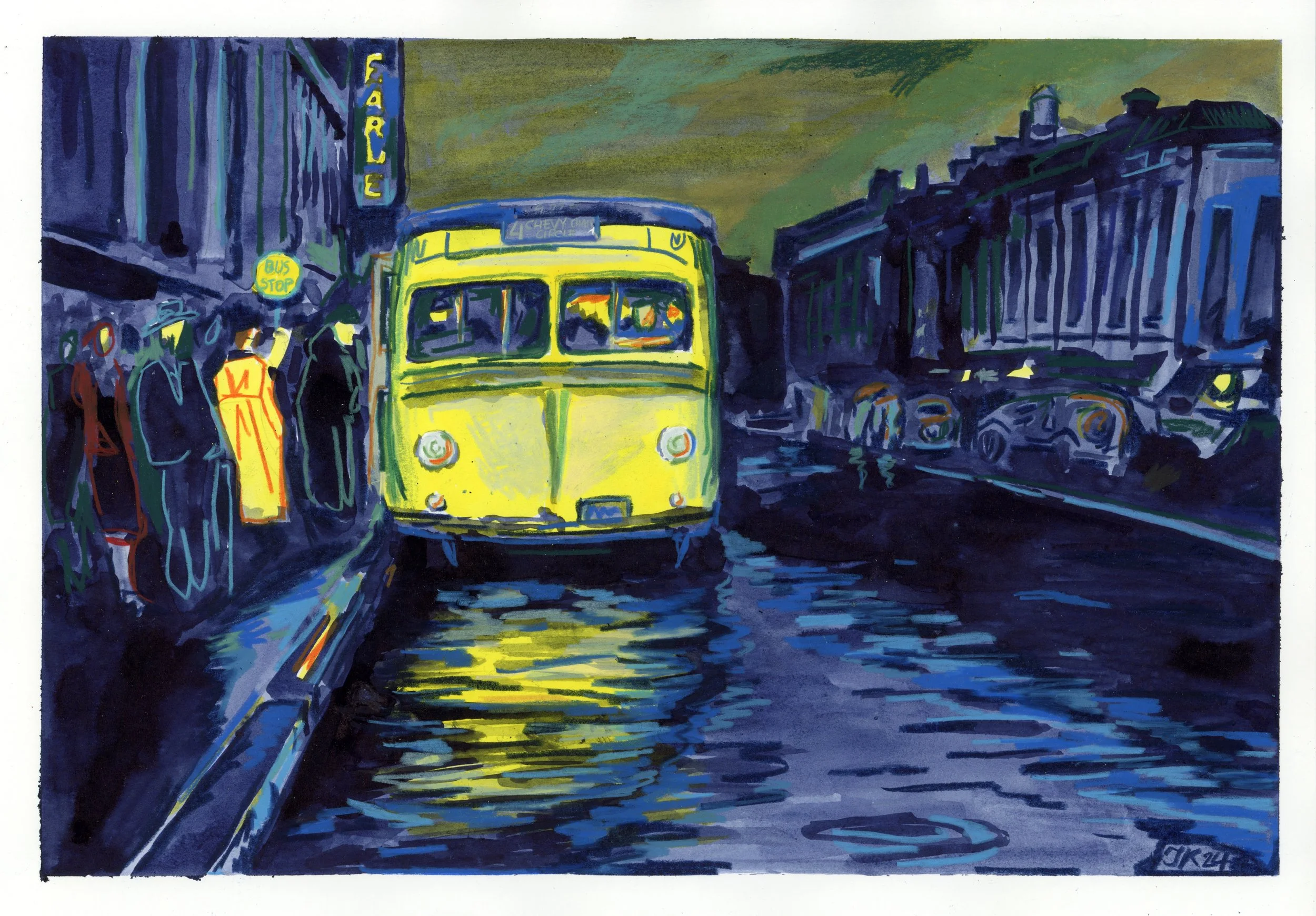 Night Route, mixed media on paper, 21 x 30 cm