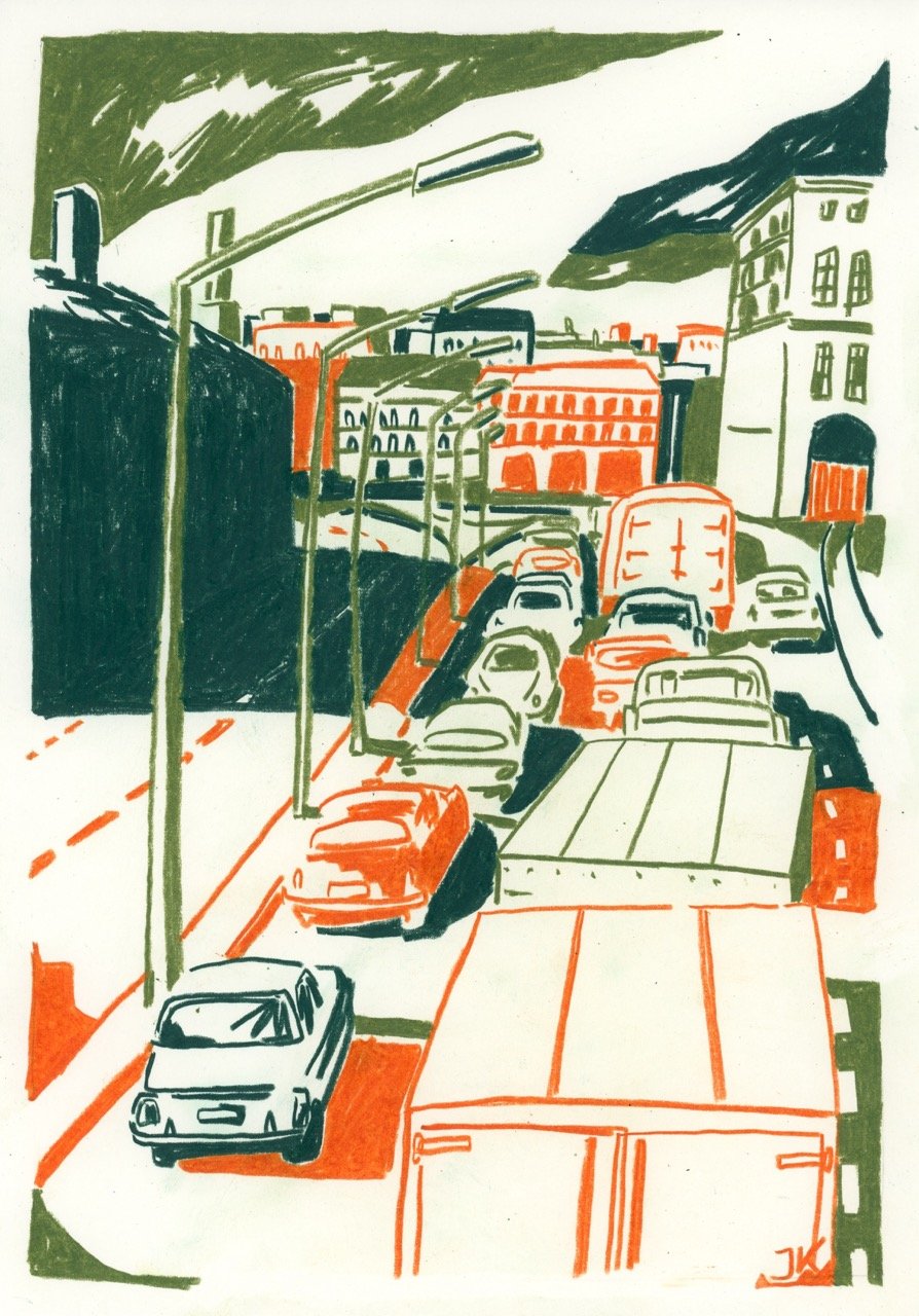 Sörnäinen Beach Road, colored pencils on paper, 21 x 30 cm