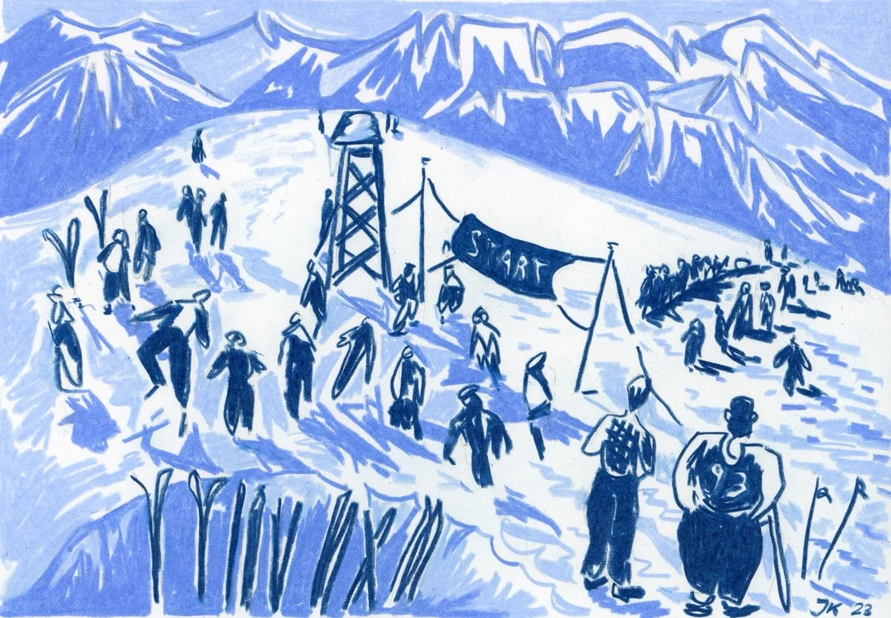 Ski Competition, colored pencils on paper, 15 x 21 cm