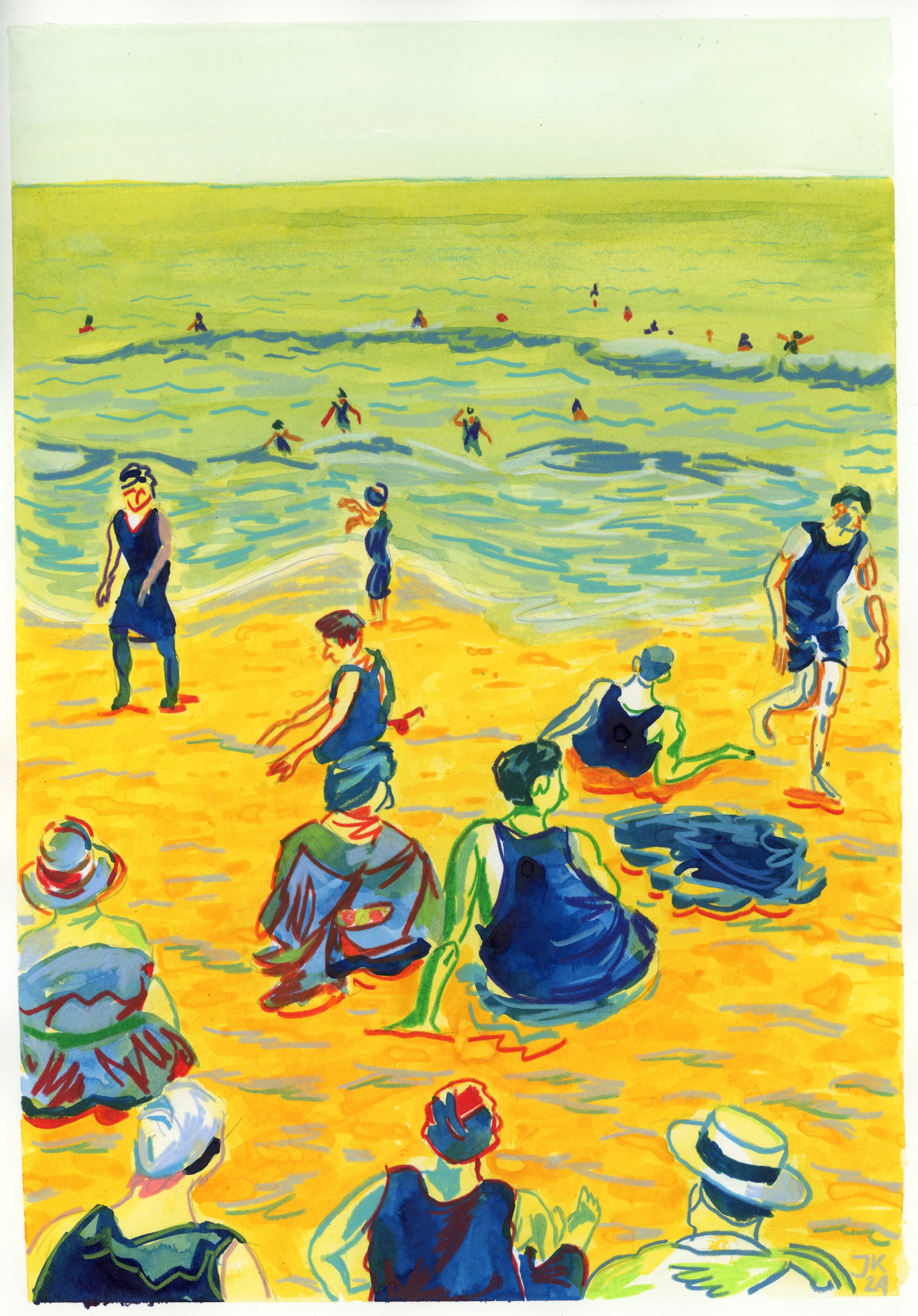 Long Beach, colored pencils and drawing ink on paper, 21 x 30 cm