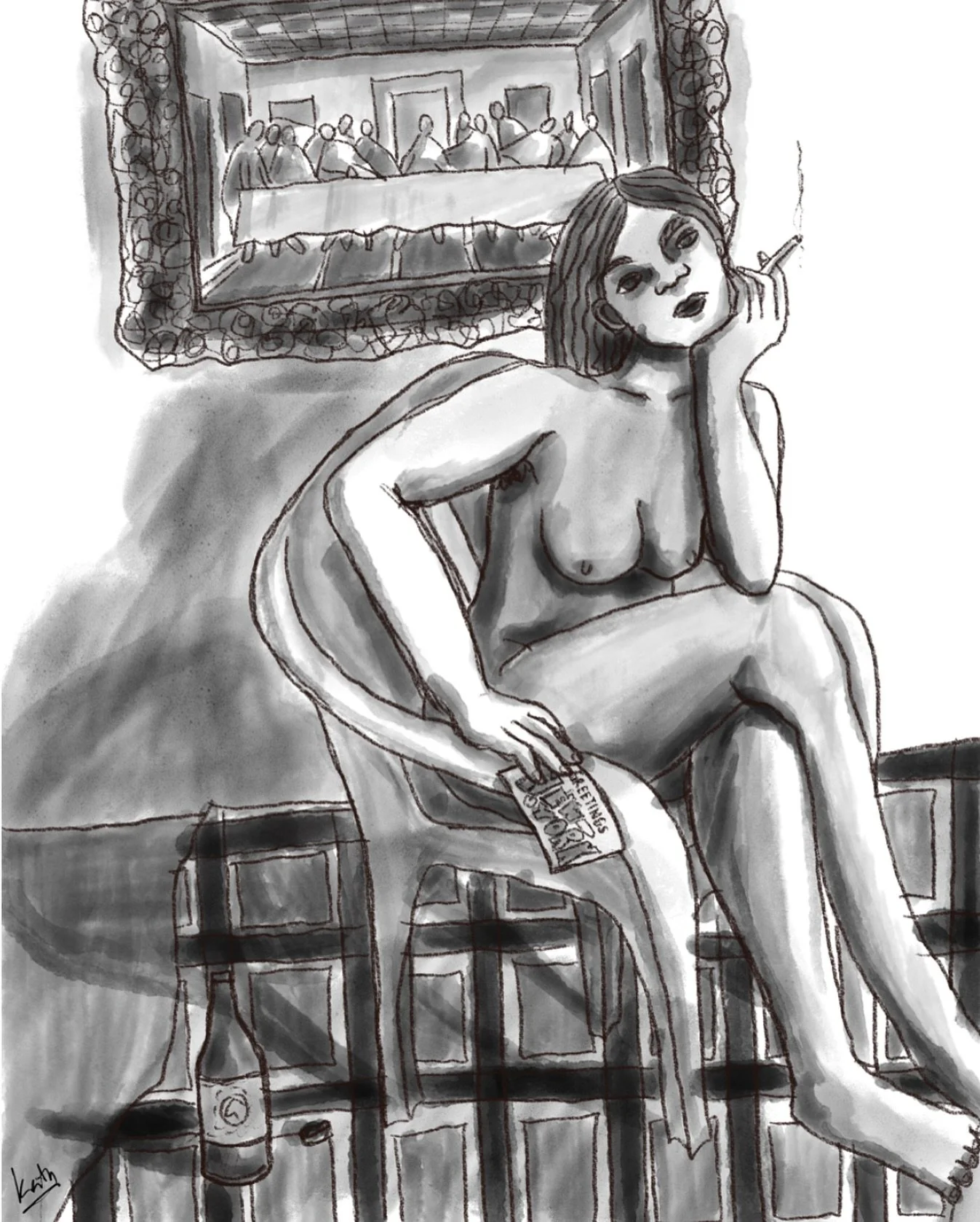 (&ldquo;After supper&rdquo; - Study I)

Lately, I&rsquo;ve been studying how the bodies I paint exist within domestic spaces. I&rsquo;ve begun introducing objects that feel familiar in Filipino homes: the torn vinyl flooring, a bottle of beer, a fram