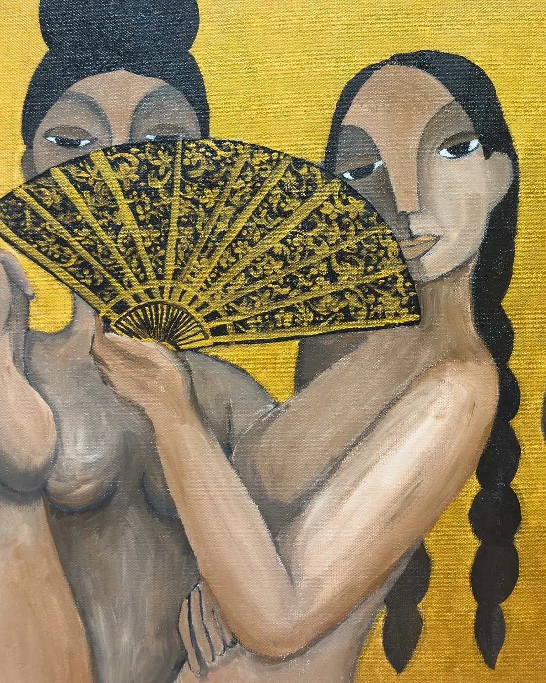 Detail of Kayumanggi V, 2022
180x65cm, diptych
Acrylic on canvas
Private collection, Abu Dhabi

My first time exhibiting at a gallery, I poured everything I had into this piece, literally, including a bit of coffee. Kayumanggi was a turning point for