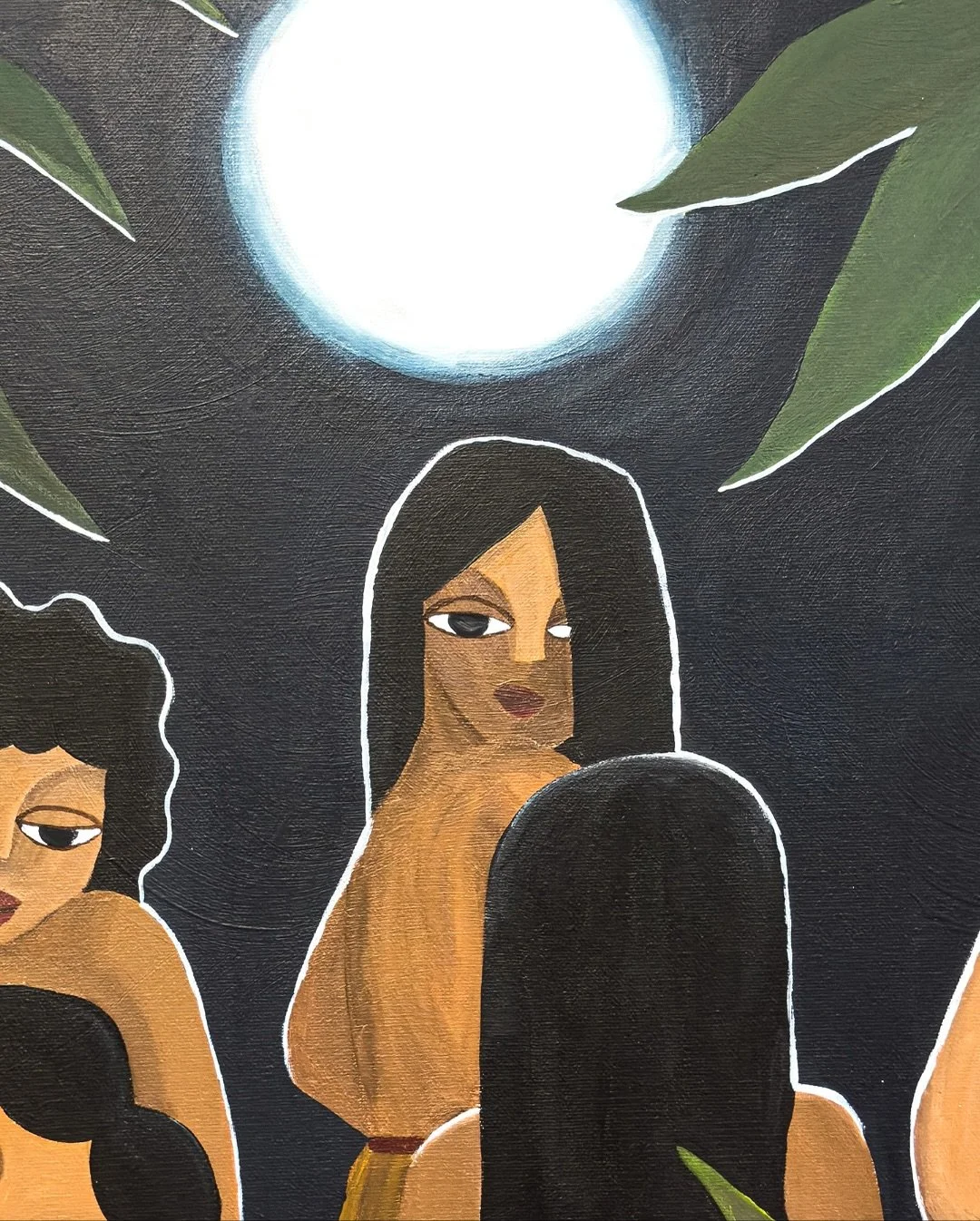 When I paint women, I like to paint blank expressions on their faces to allow whoever is looking at them to project their own state.

Not only do they add the neutrality needed to give my paintings a peaceful space for the watcher, but they also add 