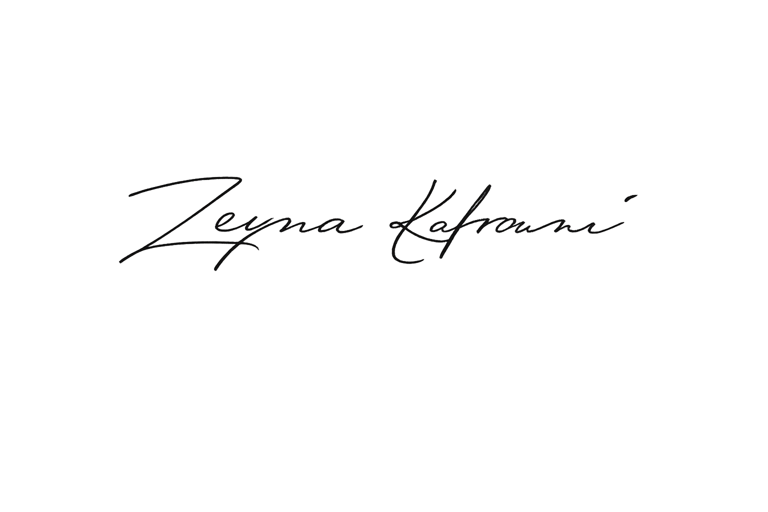 Black background with the name 'Zeya Lafroun' written in elegant cursive font in the center.