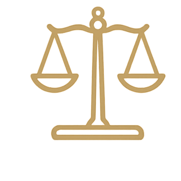 A minimalist gold outline of a balance scale.