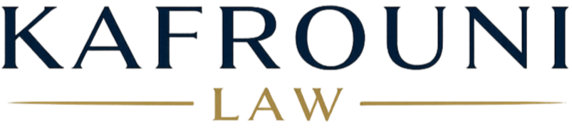 KAFROUNI LAW logo in blue, green, gold, and black colors