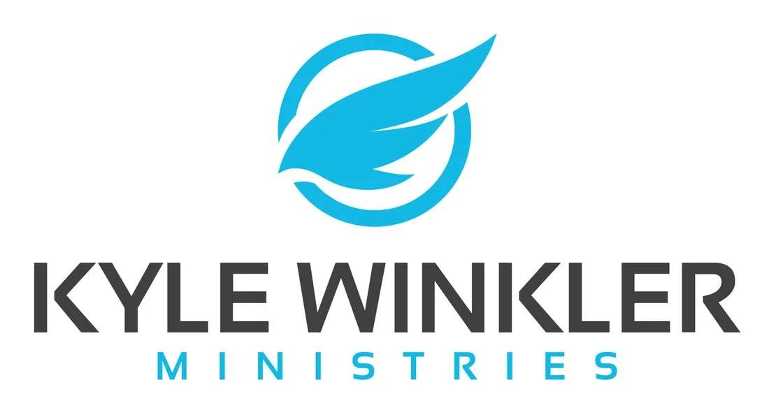 Logo for Kyle Winkler Ministries featuring a blue circular emblem with a stylized wing or feather and the text "KYLE WINKLER MINISTRIES" in black and blue.