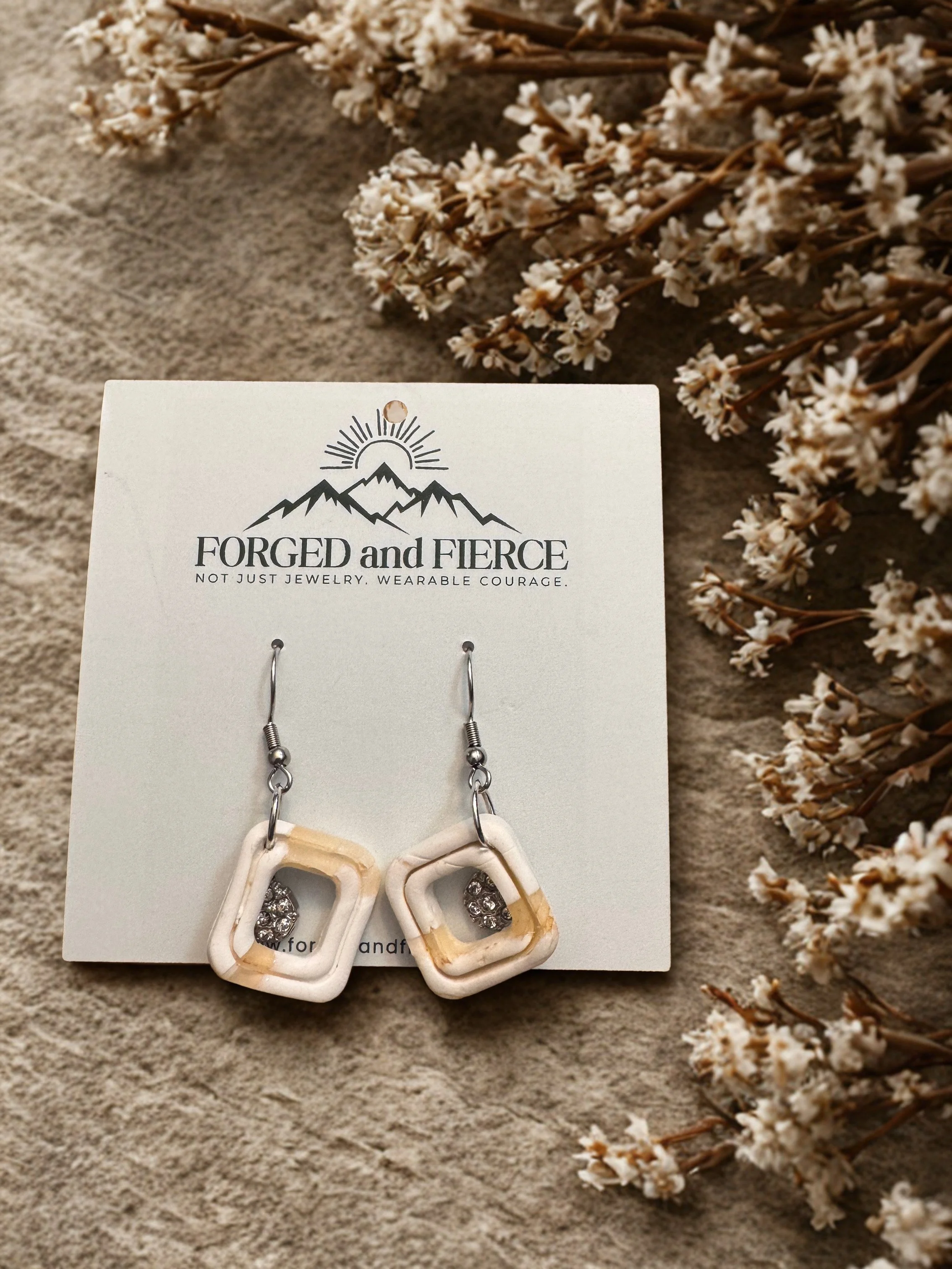 White and Cream Squares- Silver Hook