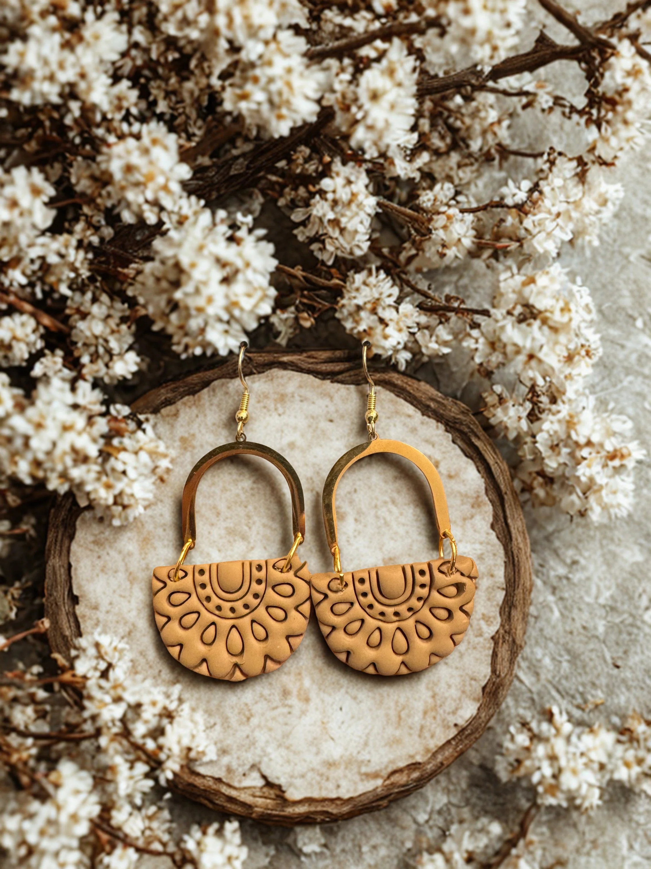 Tan Boho Dangle- Gold