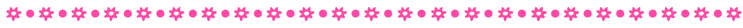 Horizontal banner with pink flowers and dots on a black background.