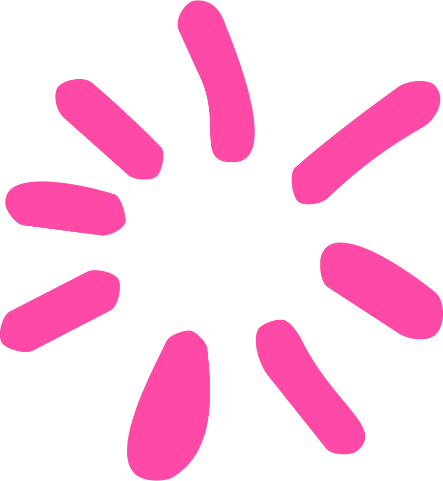 Pink circle loading icon with elongated oval shapes arranged in a circular pattern on a black background.