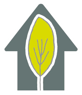 A house icon (Ecotectural Home Builders) with a yellow leaf featuring a branch inside, symbolizing nature or eco-friendly themes.