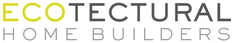 Logo with the text 'Ecotectural Home Builders' in green, gray, and white
