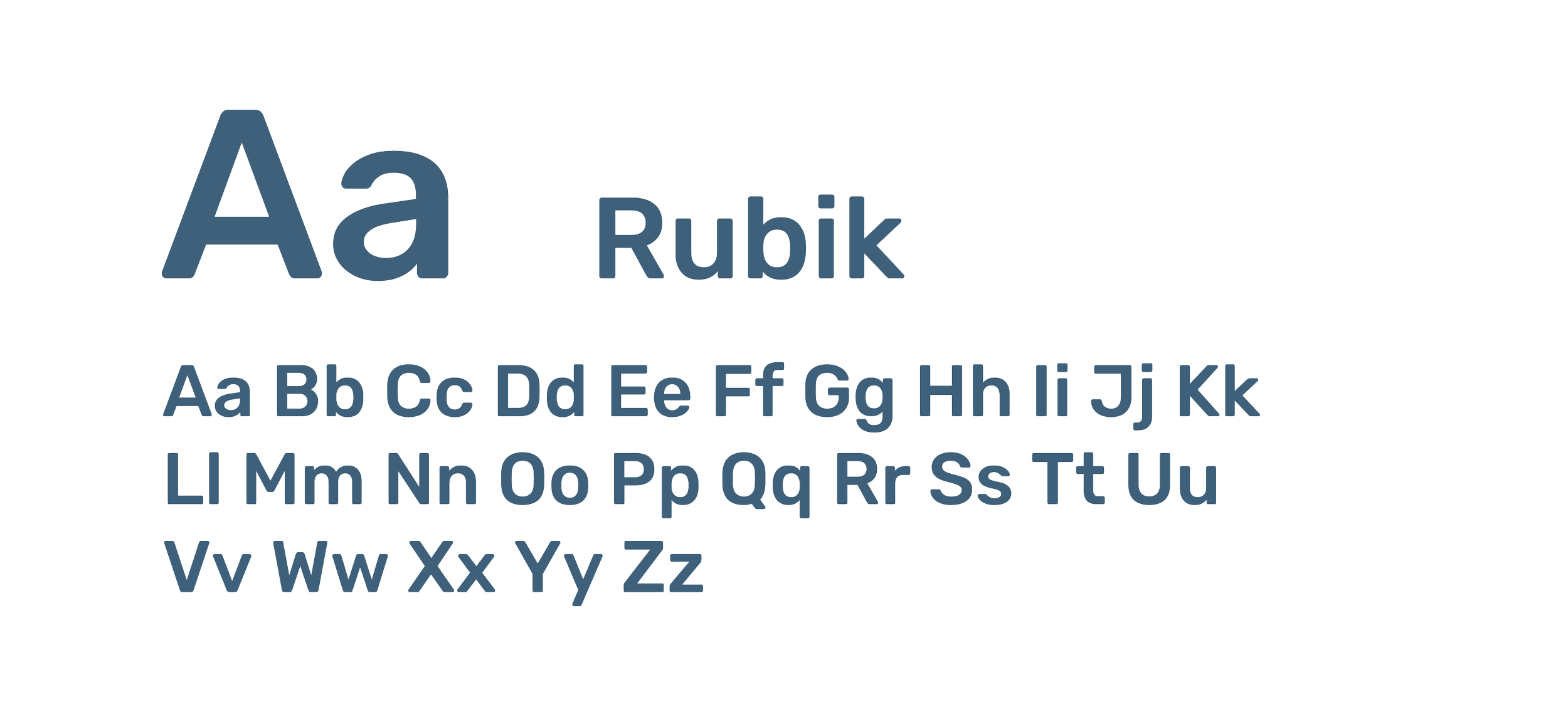 Letter Rubbik alphabet chart showing both uppercase and lowercase letters from A to Z with the word 'Rubik' in the center.