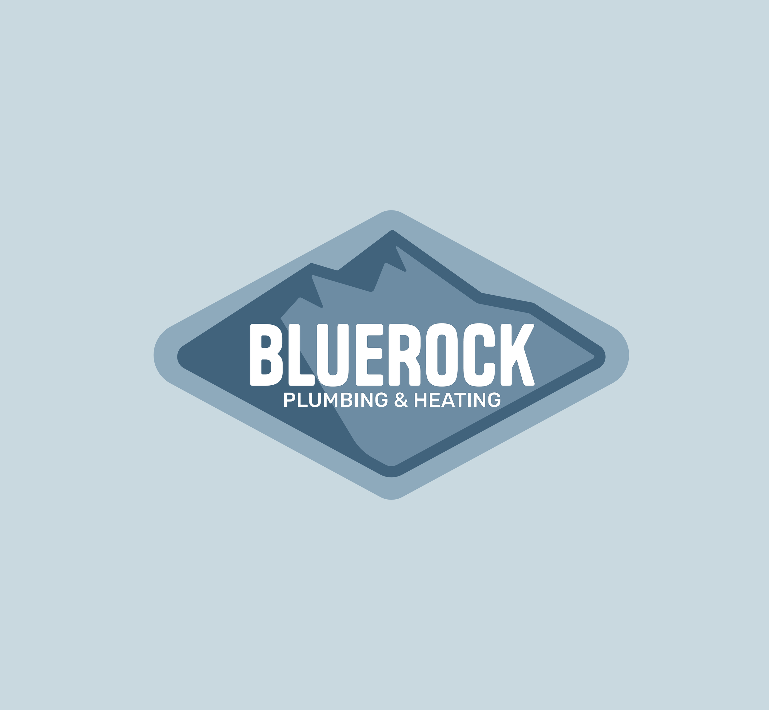 Logo for Bluerock Plumbing & Heating featuring a blue mountain range graphic.
