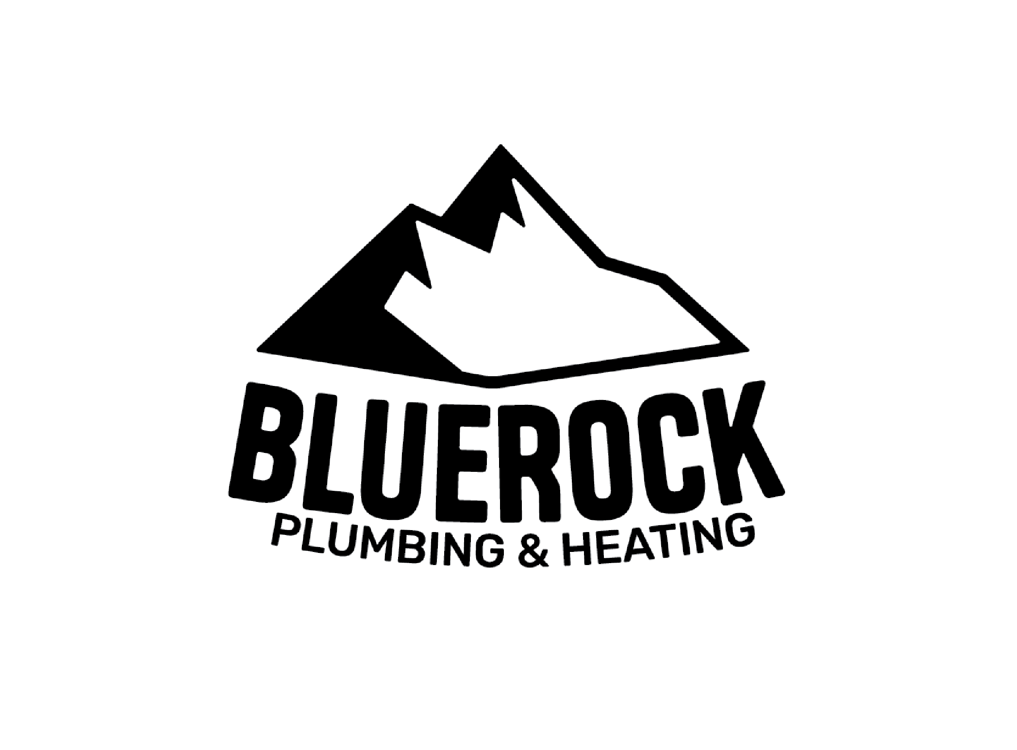 Black and white logo of a mountain with the words "BlueRock Plumbing & Heating" below it.