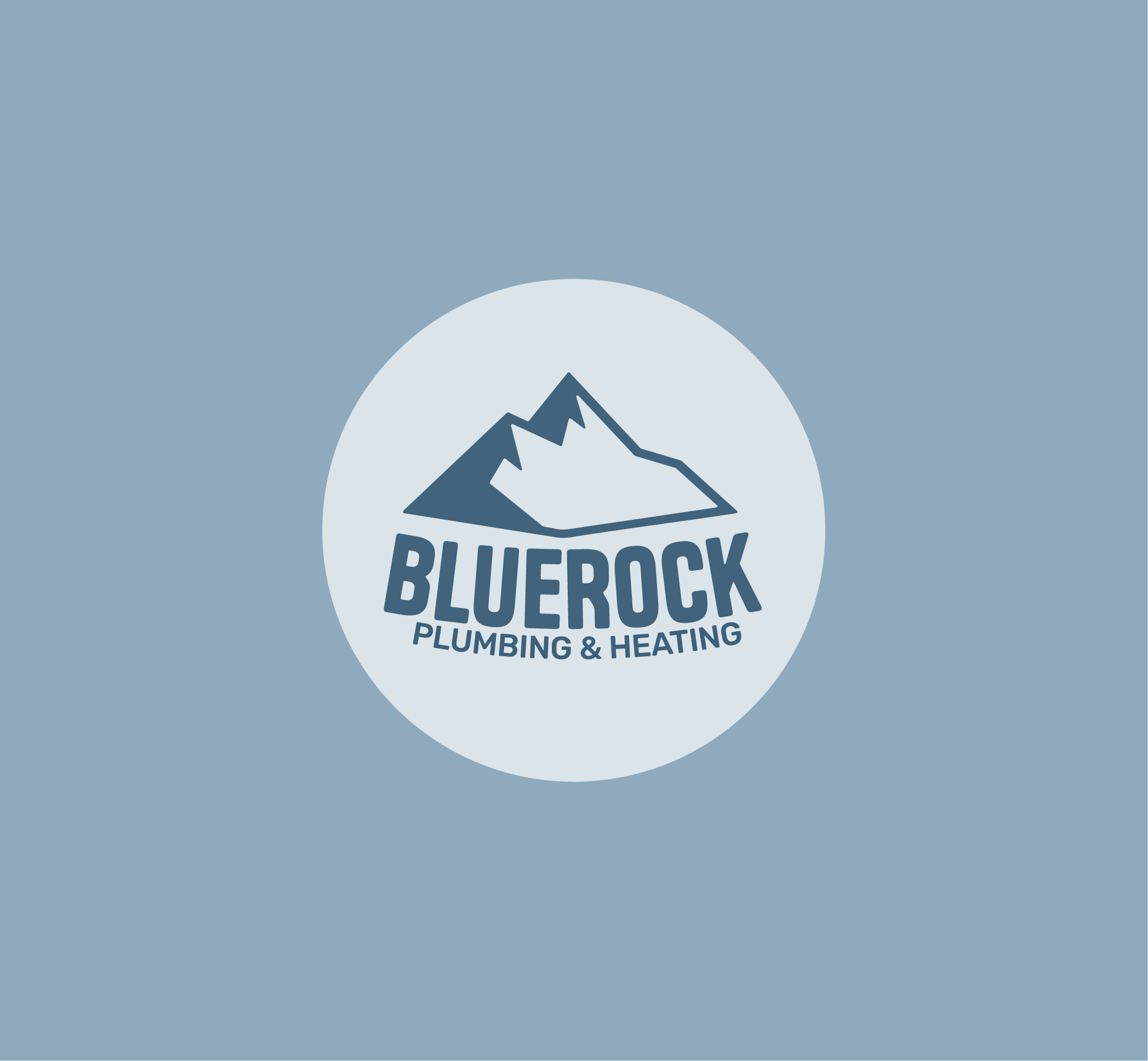 Logo for Bluerock Plumbing & Heating featuring a mountain graphic with the company name.
