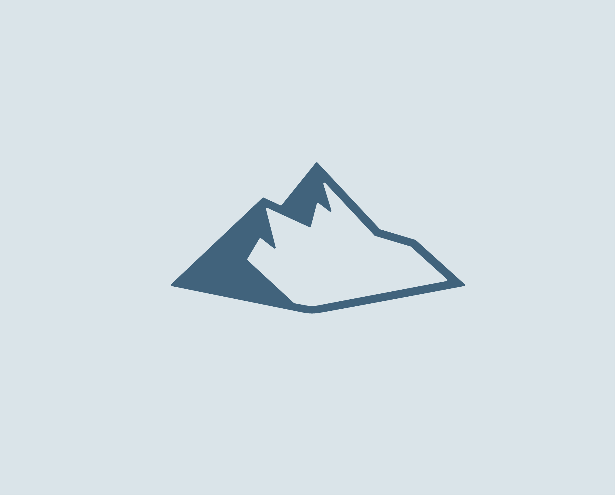 Simple illustration of a mountain with snow-capped peaks on a light blue background.