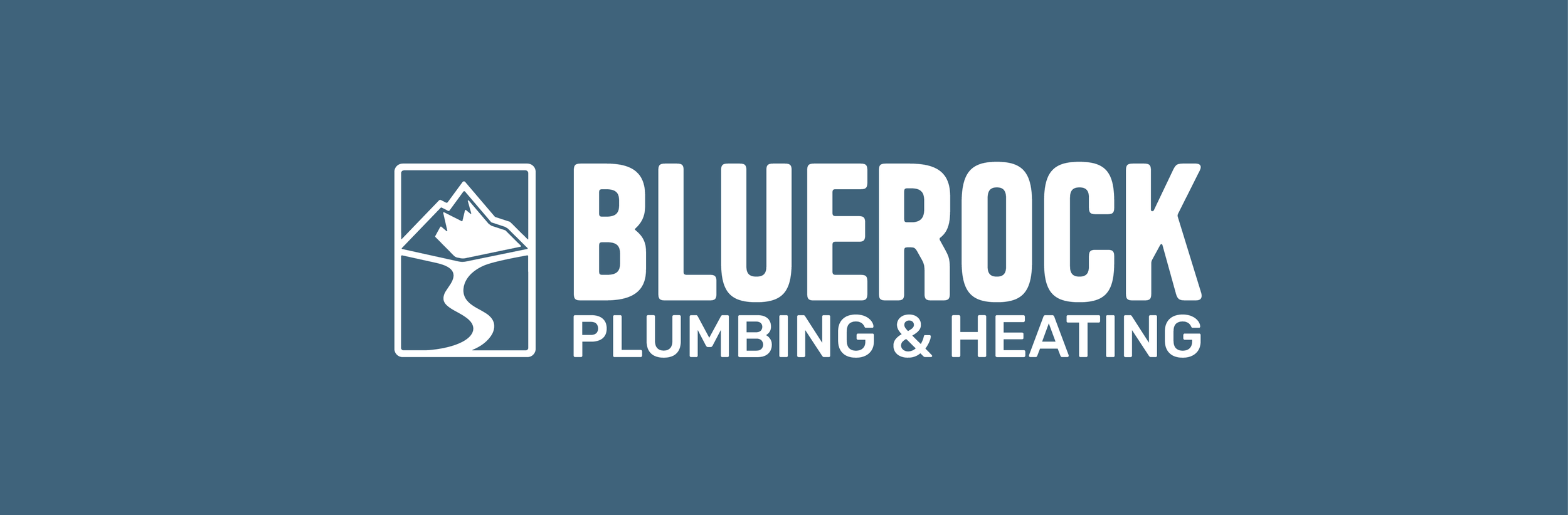Logo of BlueRock Plumbing & Heating with mountain and river design