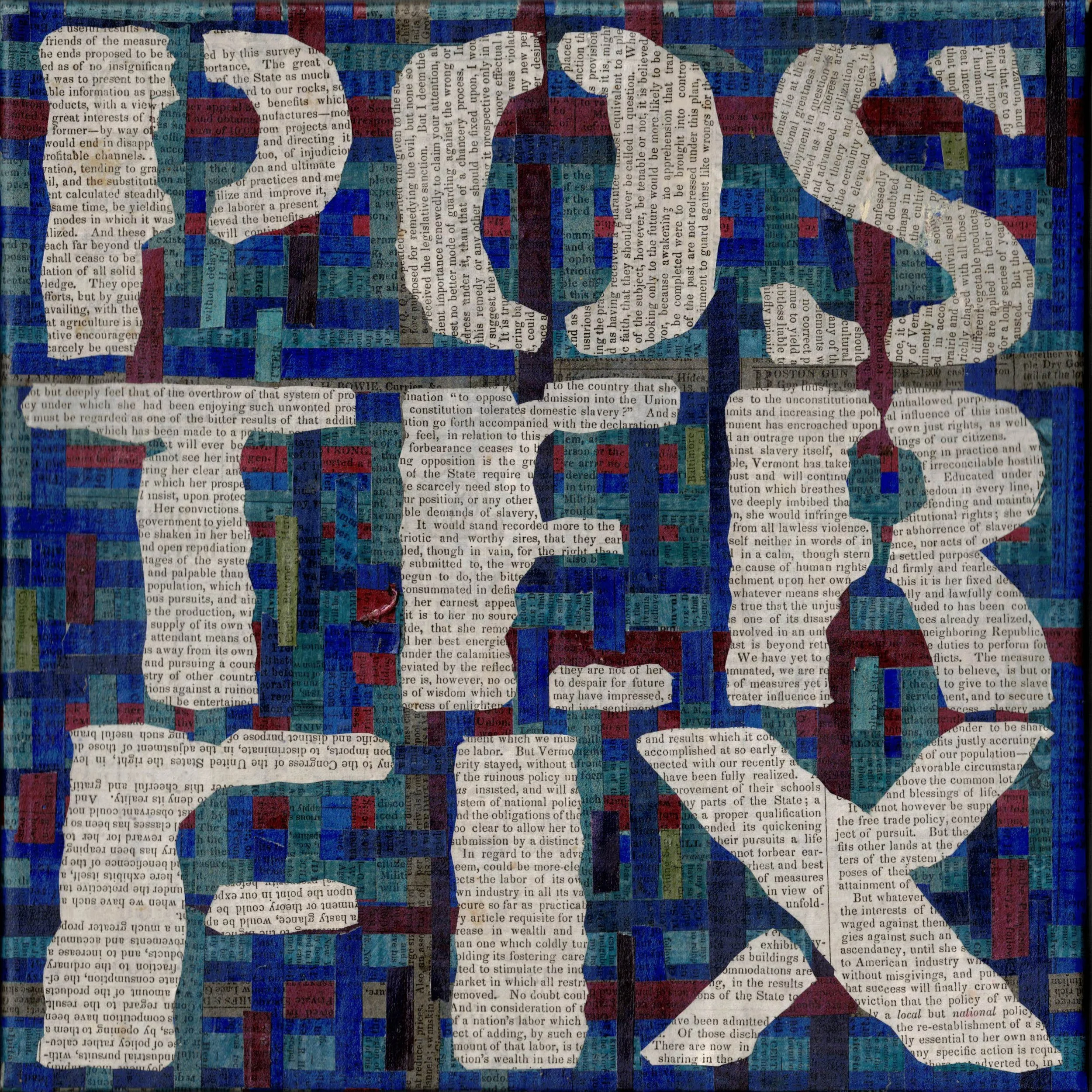 Posterfix Logo, Tinted newsprint collaged to stretched canvas