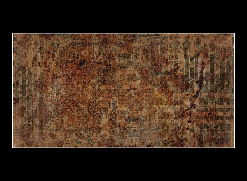 Close-up of a vintage, NRC-k journal or magazine page that is heavily worn and torn, with visible text and images.