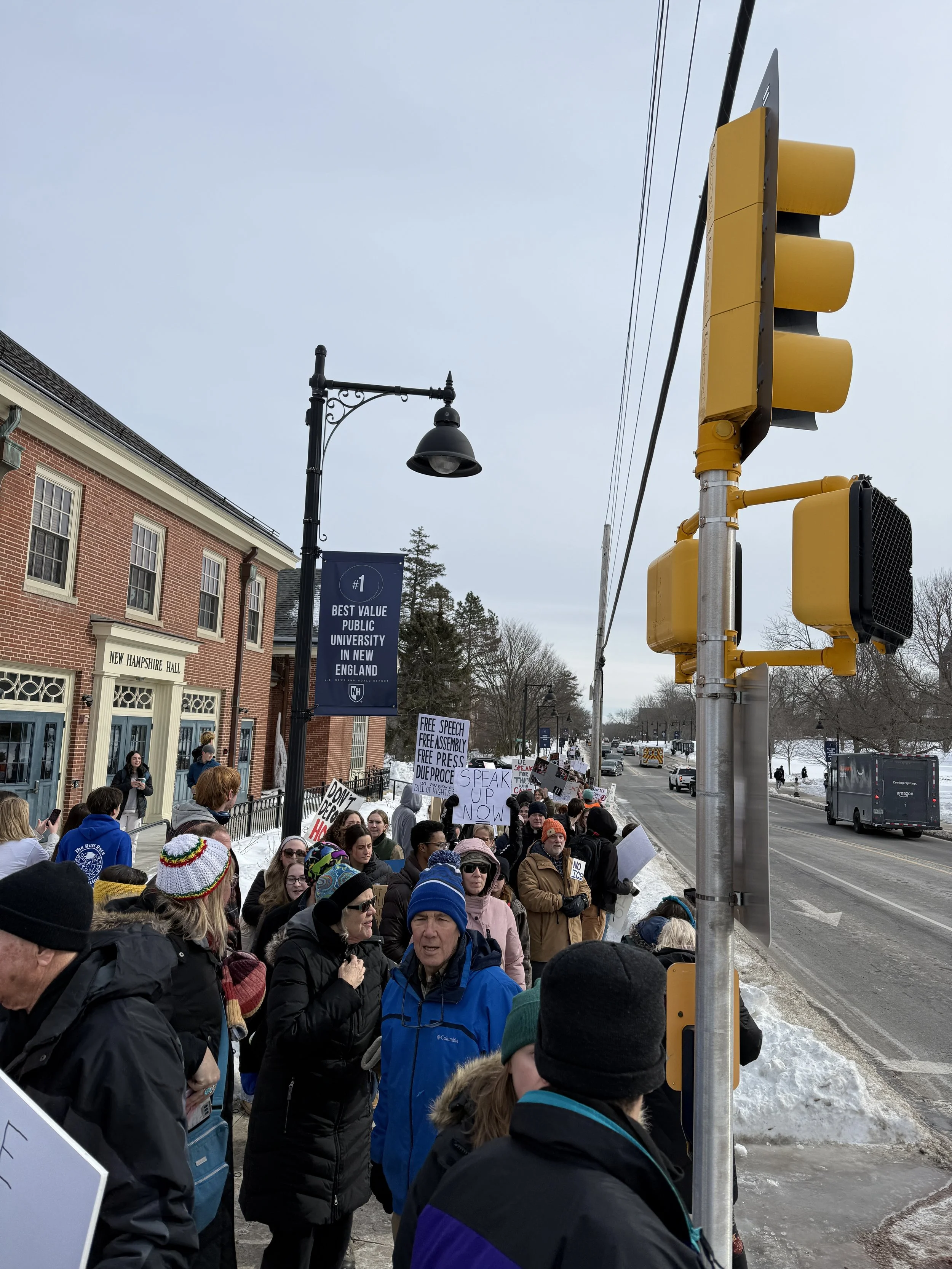 Protesters gathered on the UNH campus