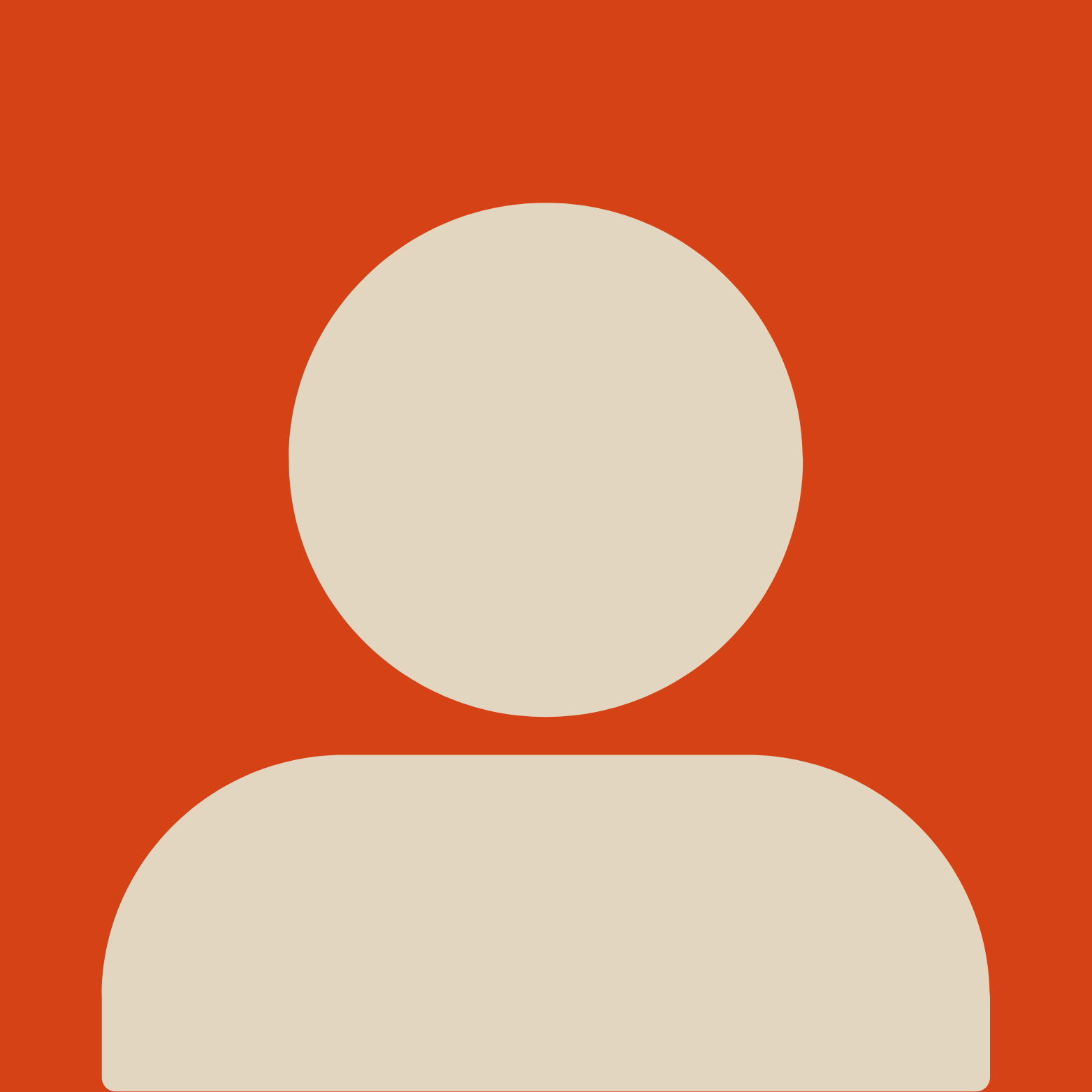 Placeholder image of a user icon with a beige head and shoulders on an orange background.