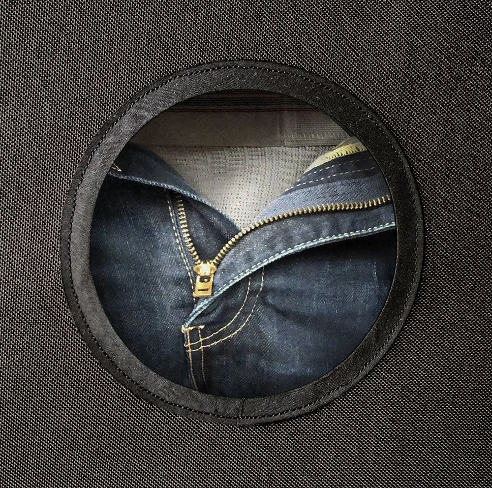 close up of PortaGlory hole with crotch showing.