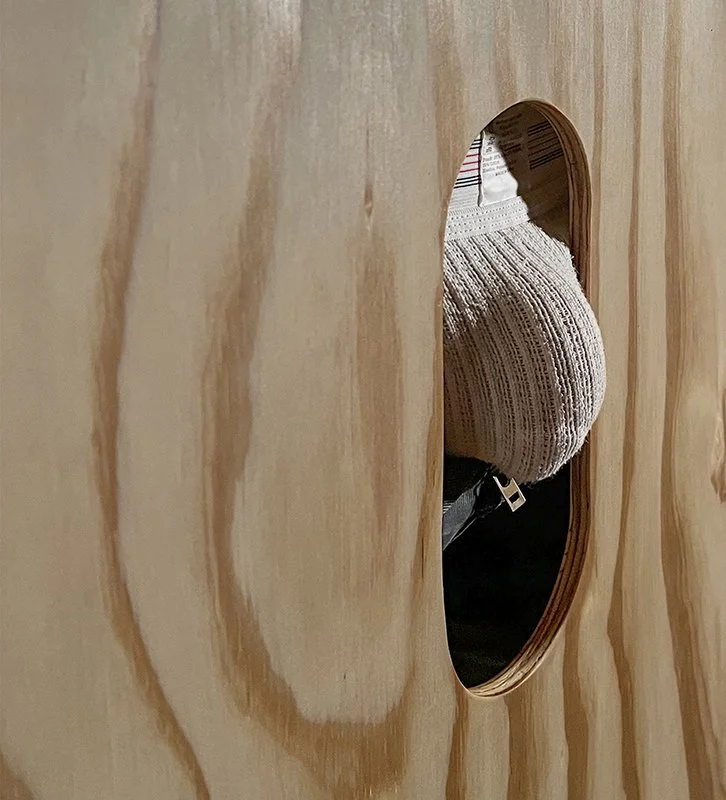 Close-up view of hole in PortaWoody glory hole