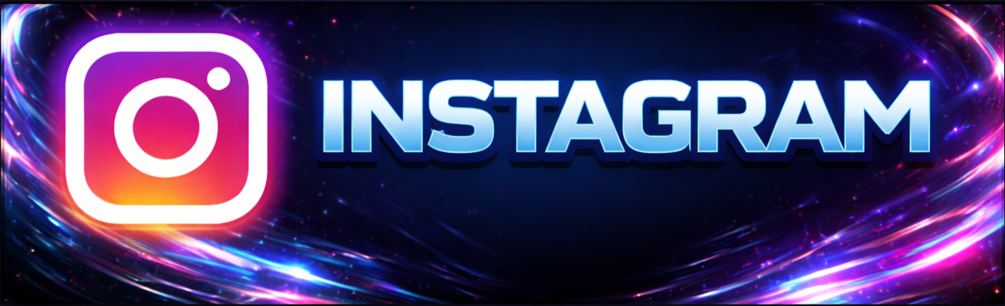 Instagram logo with neon-colored swirl background and the label 'Instagram' in bold blue letters.