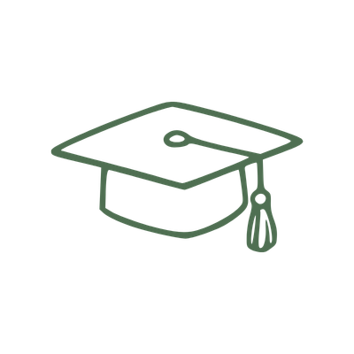 Line drawing of a graduation cap with a tassel.