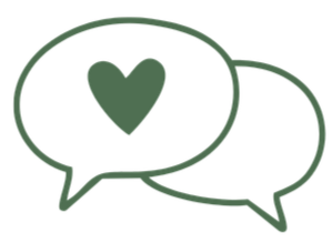 Two speech bubbles, one with a heart symbol, indicating a lovely speech therapy session.