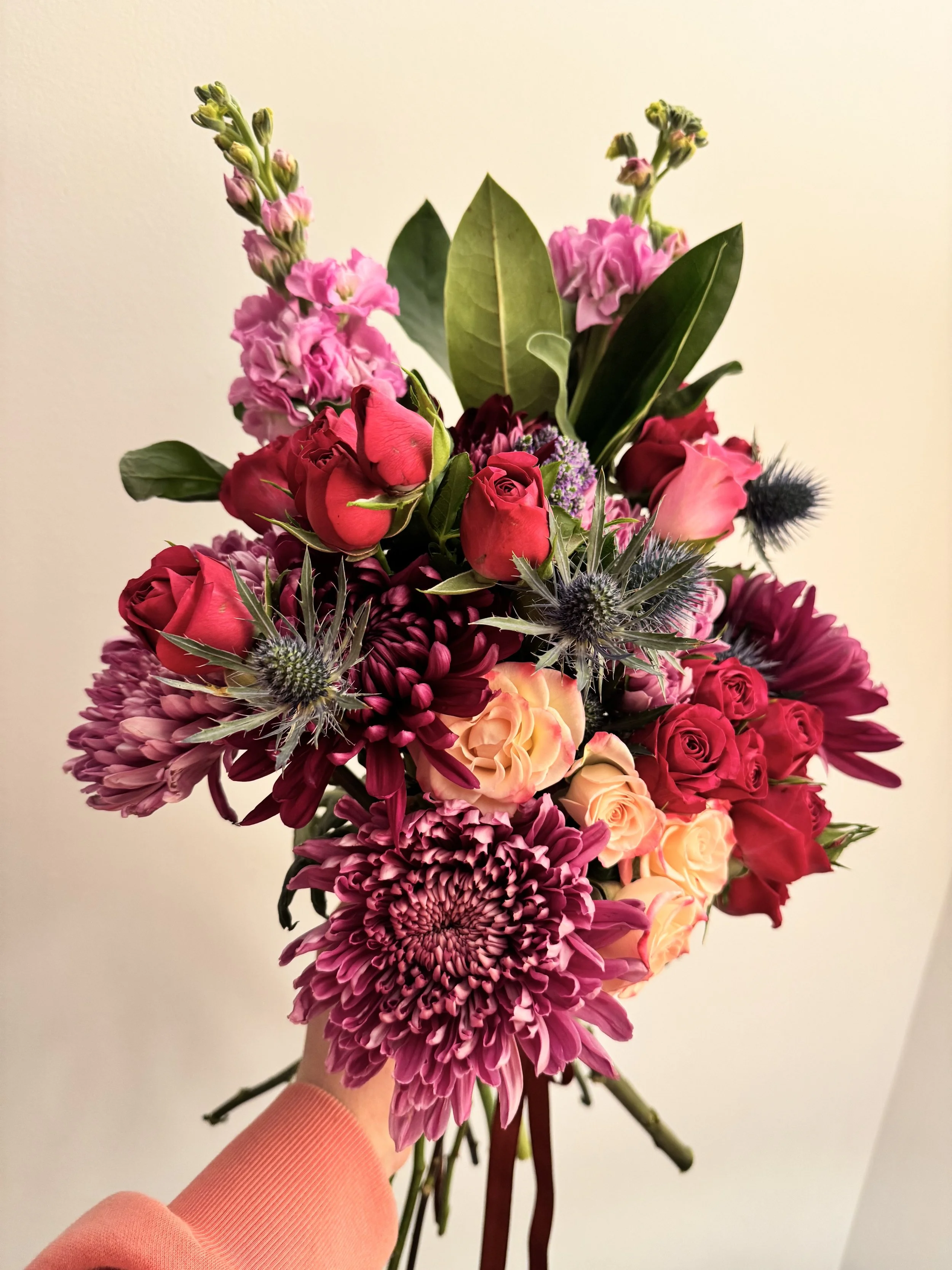 Medium thistle bouquet: Purple's & Pinks