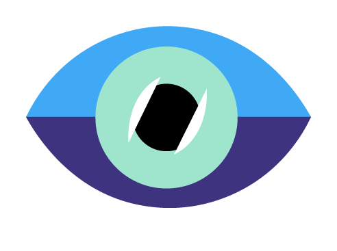 An illustrated eye with swirling colors and an eye-shaped pupil.
