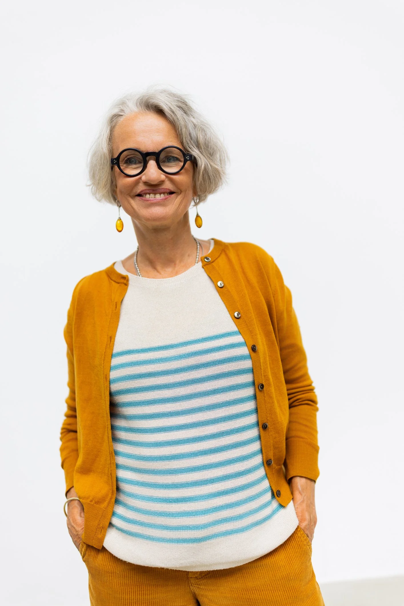 Woman wearing thick black glasses