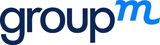 Logo with the word 'group' in lowercase black letters and a blue stylized 'm' shape next to it.