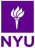 NYU logo with a torch symbol in a purple square