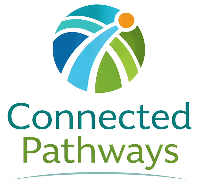A colorful logo with a globe and the words "Connected Pathways" underneath.