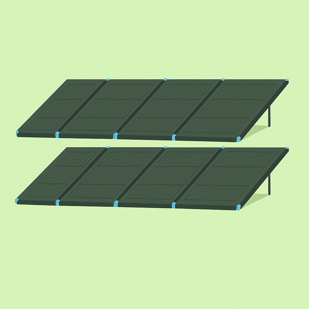 Illustration of two solar panel arrays on a light green background.