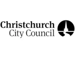 Christchurch City Council logo with black text and an icon of a clock tower