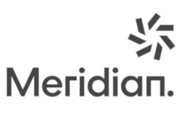 Meridian logo with stylized circular graphic and the word 'Meridian' beneath it