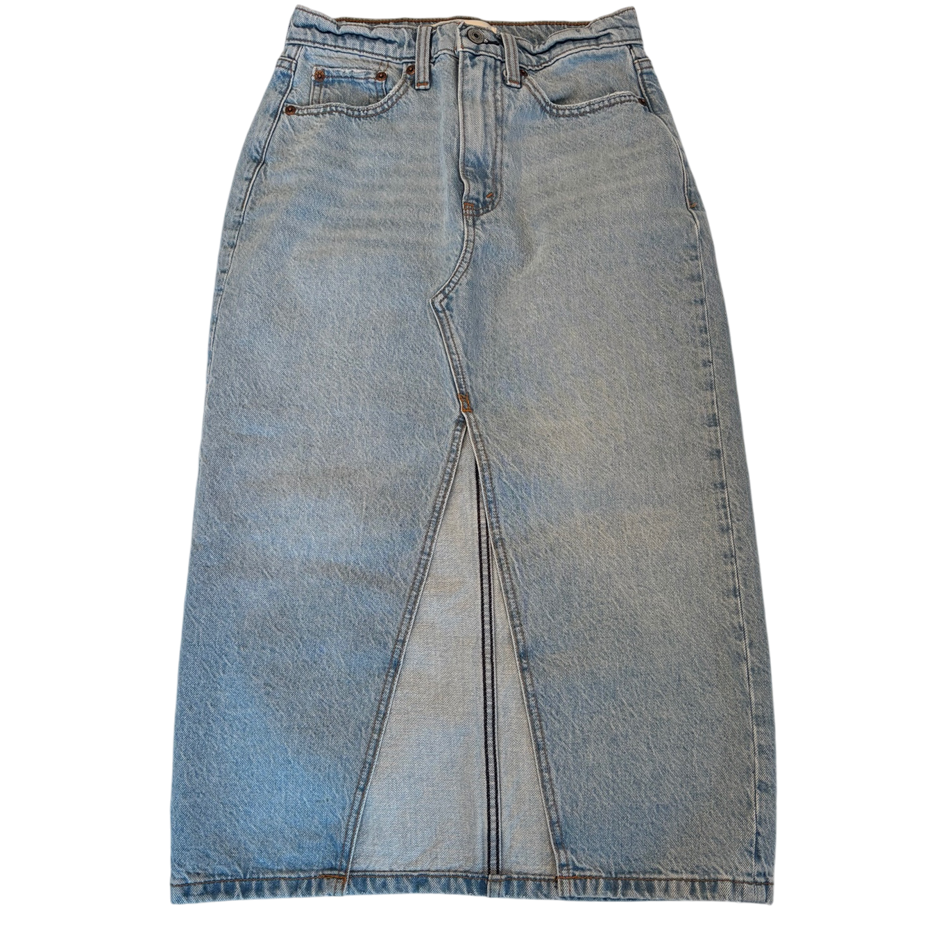Abercrombie & Fitch High Rise Denim Midi Skirt - Size 00 (W 24)