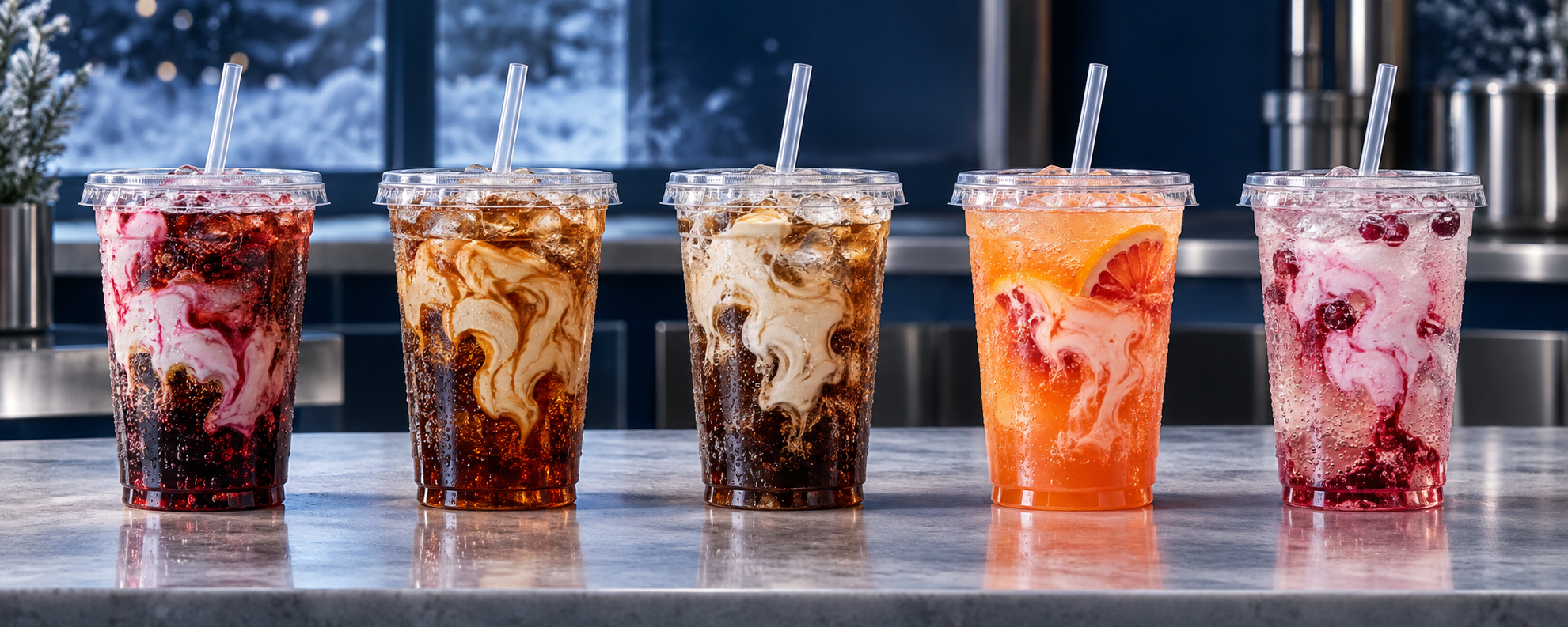Cream and Copper winter dirty sodas with creamy seasonal flavors