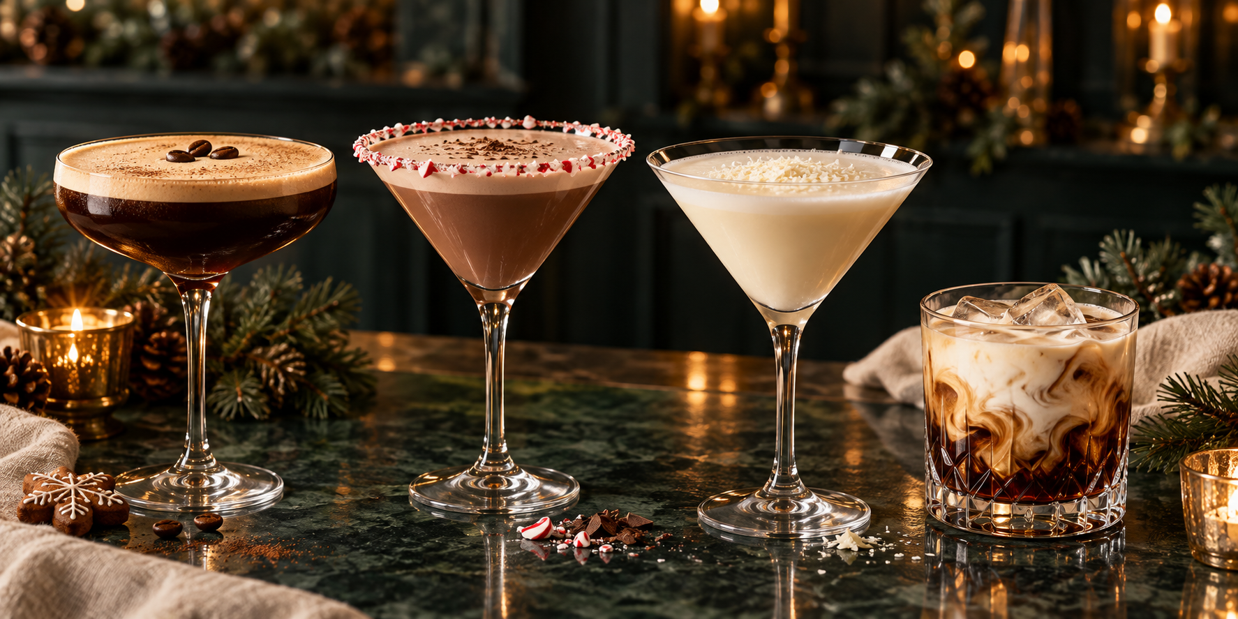 Creamy Christmas martinis espresso martini and White Russian cocktails