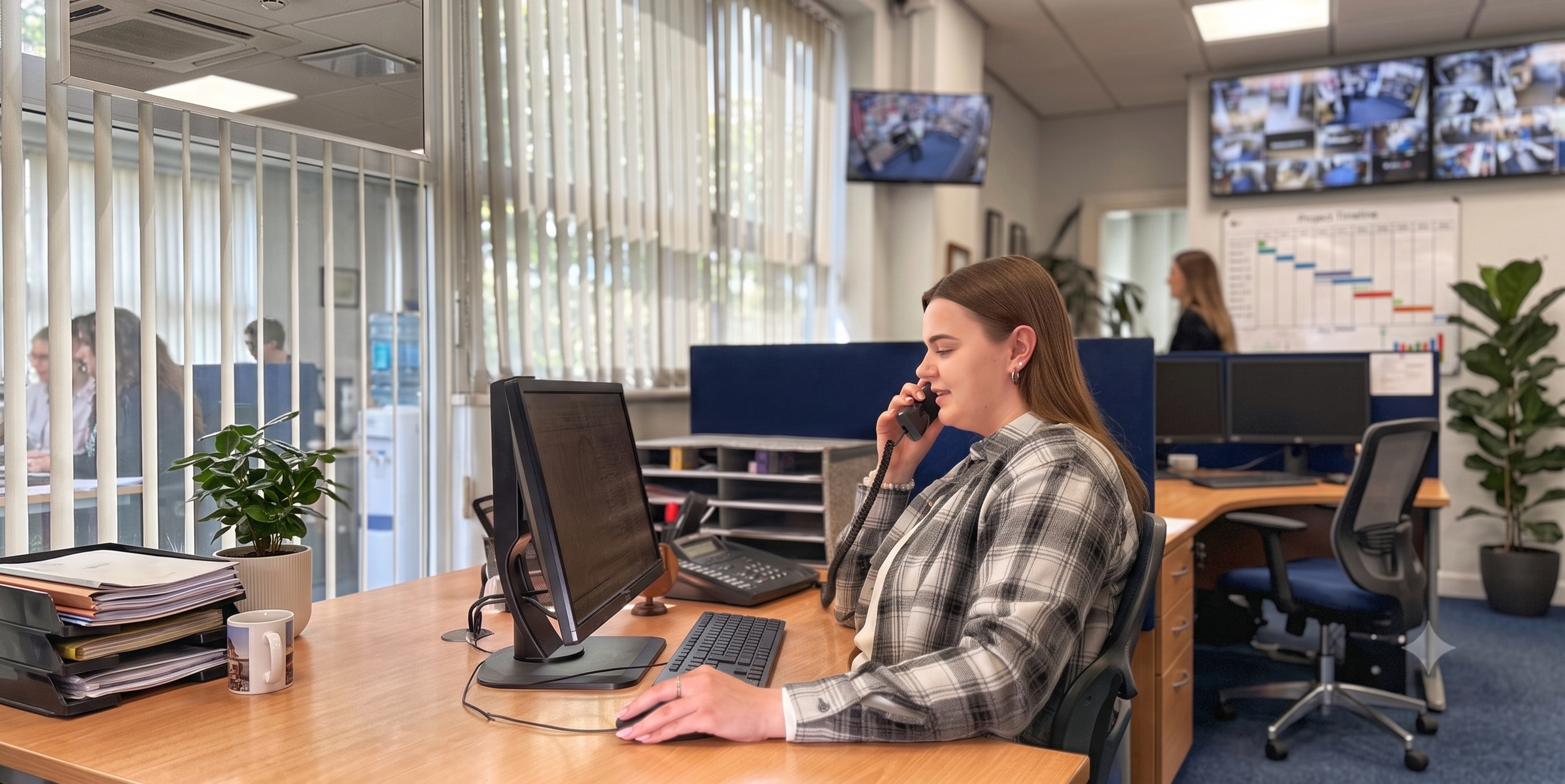 Progressive Vending Customer Contact girl answering the phone infront of a computer